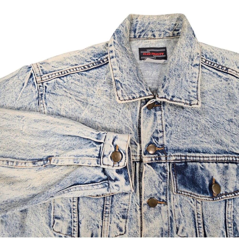 Electricity Denim Trucker Jacket Mens M Acid Wash Blue 80s Vintage Eberle Button